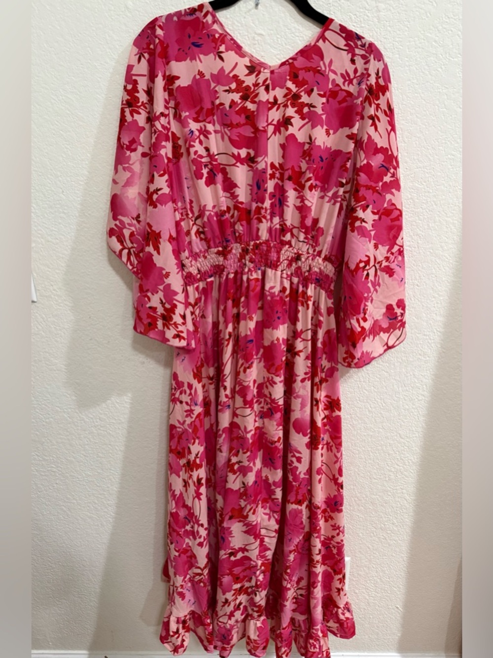 Boemo Anthropologie Boho Red Pink Floral Maxi Dress Extra Large - Picture 2 of 12
